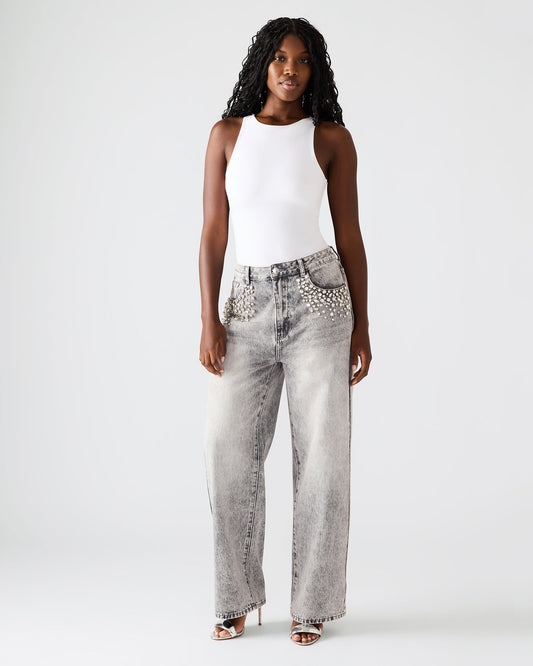 ERAS Fog Rhinestone Embellised Straight-Leg Denim Women's Jeans | Steve Madden Exclusive