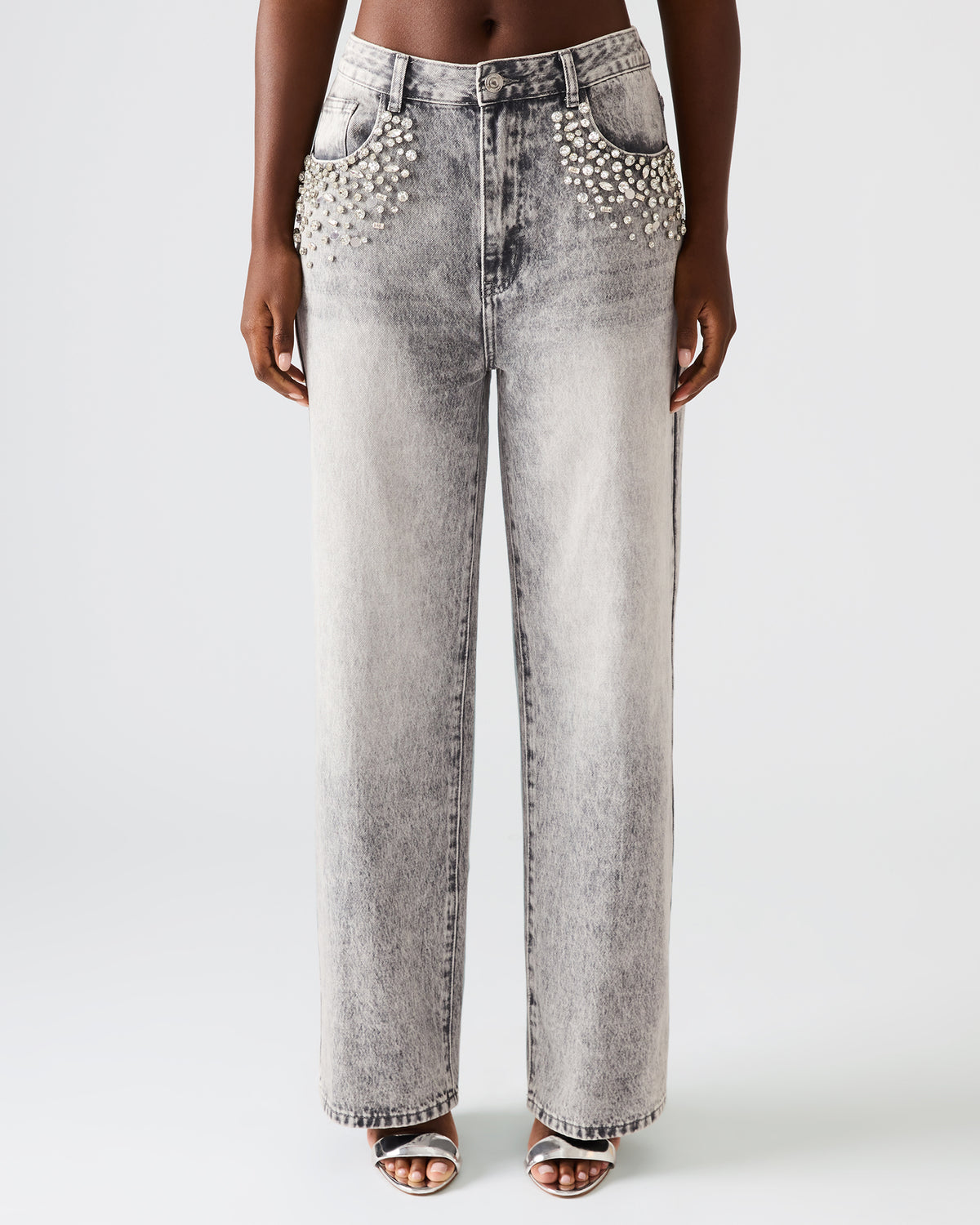 ERAS Fog Rhinestone Embellised Straight-Leg Denim Women's Jeans | Steve Madden Exclusive