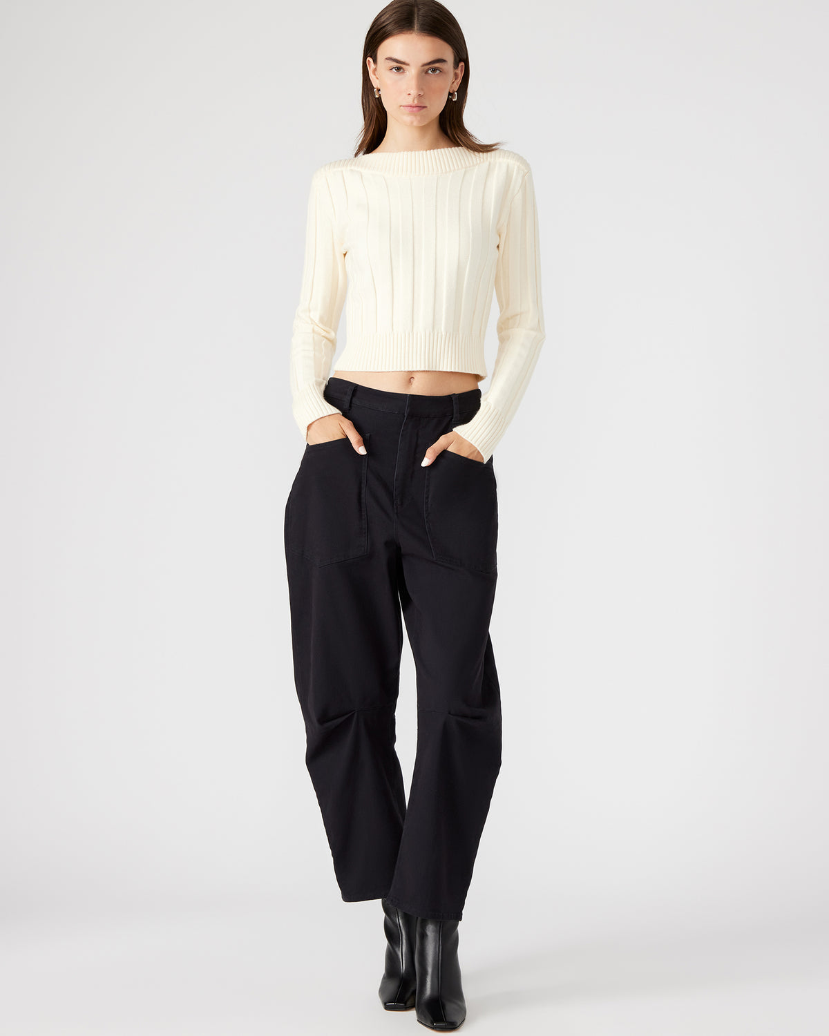 HANIEL Black Women's Barrel Leg Pant | Steve Madden Top Pick