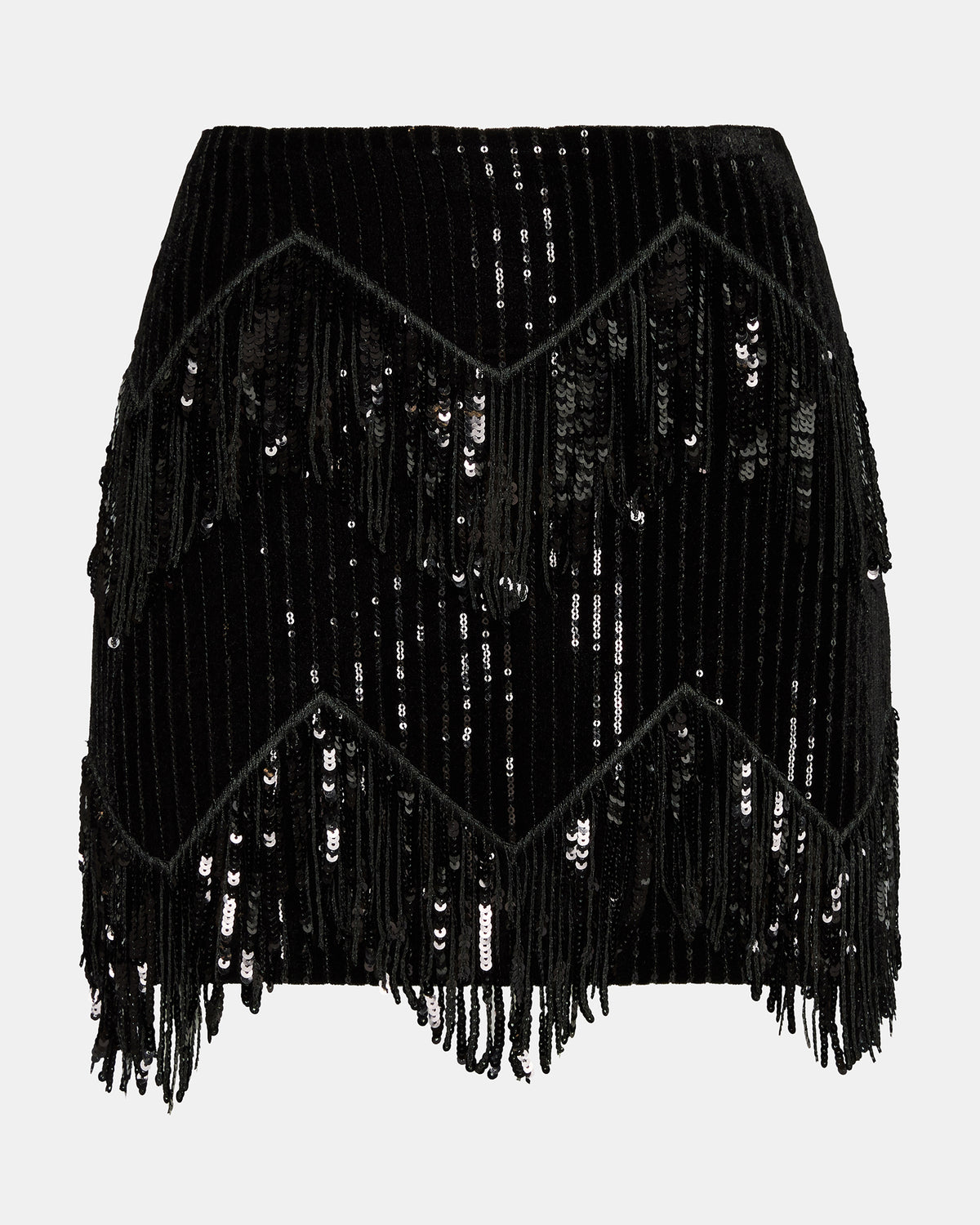 CINDI Sequin Black Fringe Embellished Women's Skirt | Steve Madden Essential