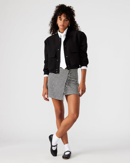 LEON Black/White Women's Wrap Mini Skirt | Steve Madden Customer Favorite