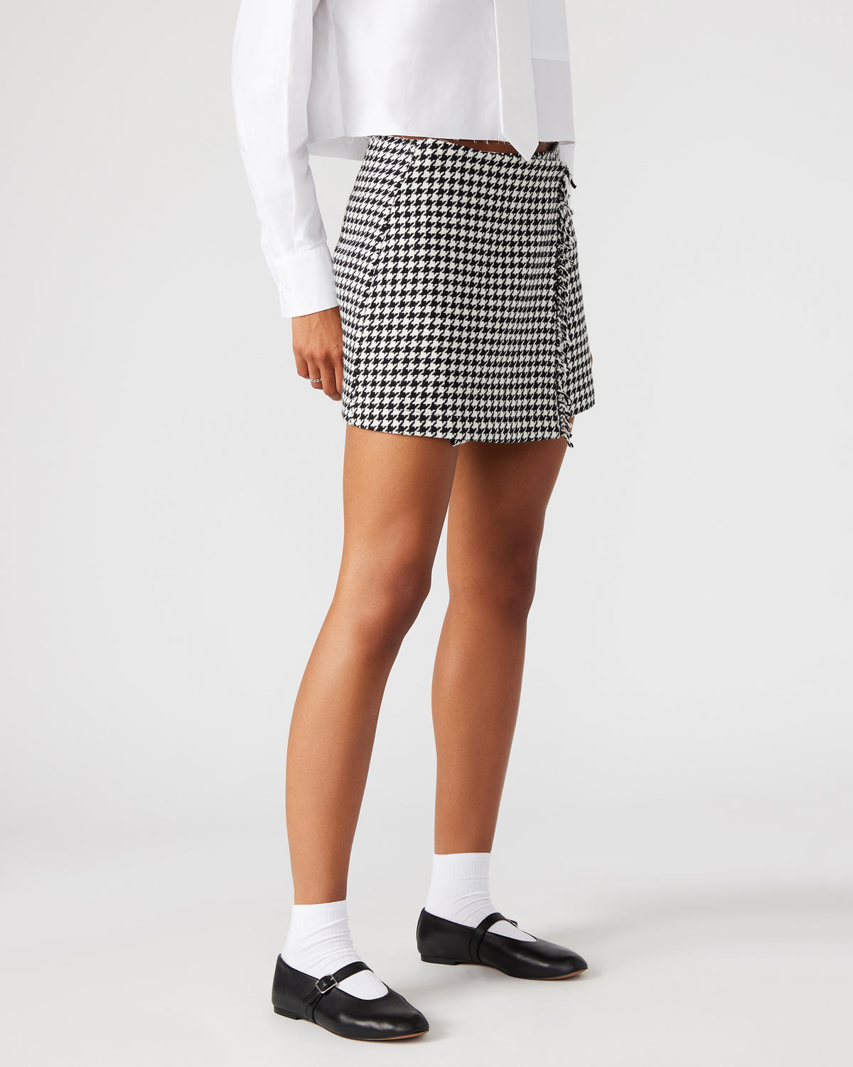 LEON Black/White Women's Wrap Mini Skirt | Steve Madden Customer Favorite