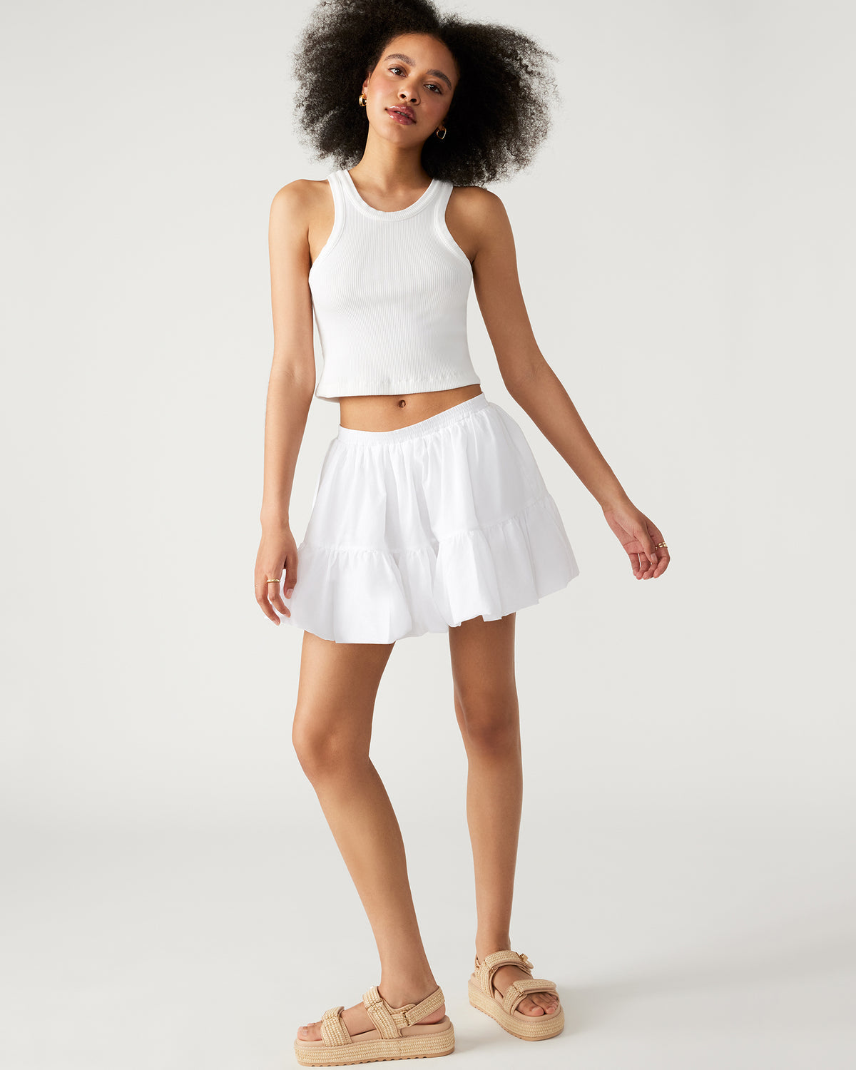 AISHA Skirt White | Women's Balloon Poplin Mini Skirt | Steve Madden Value