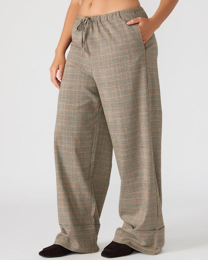 IDRA Brown Pull-On Tie-Front Cuffed Plaid Women's Pants | Steve Madden Premium