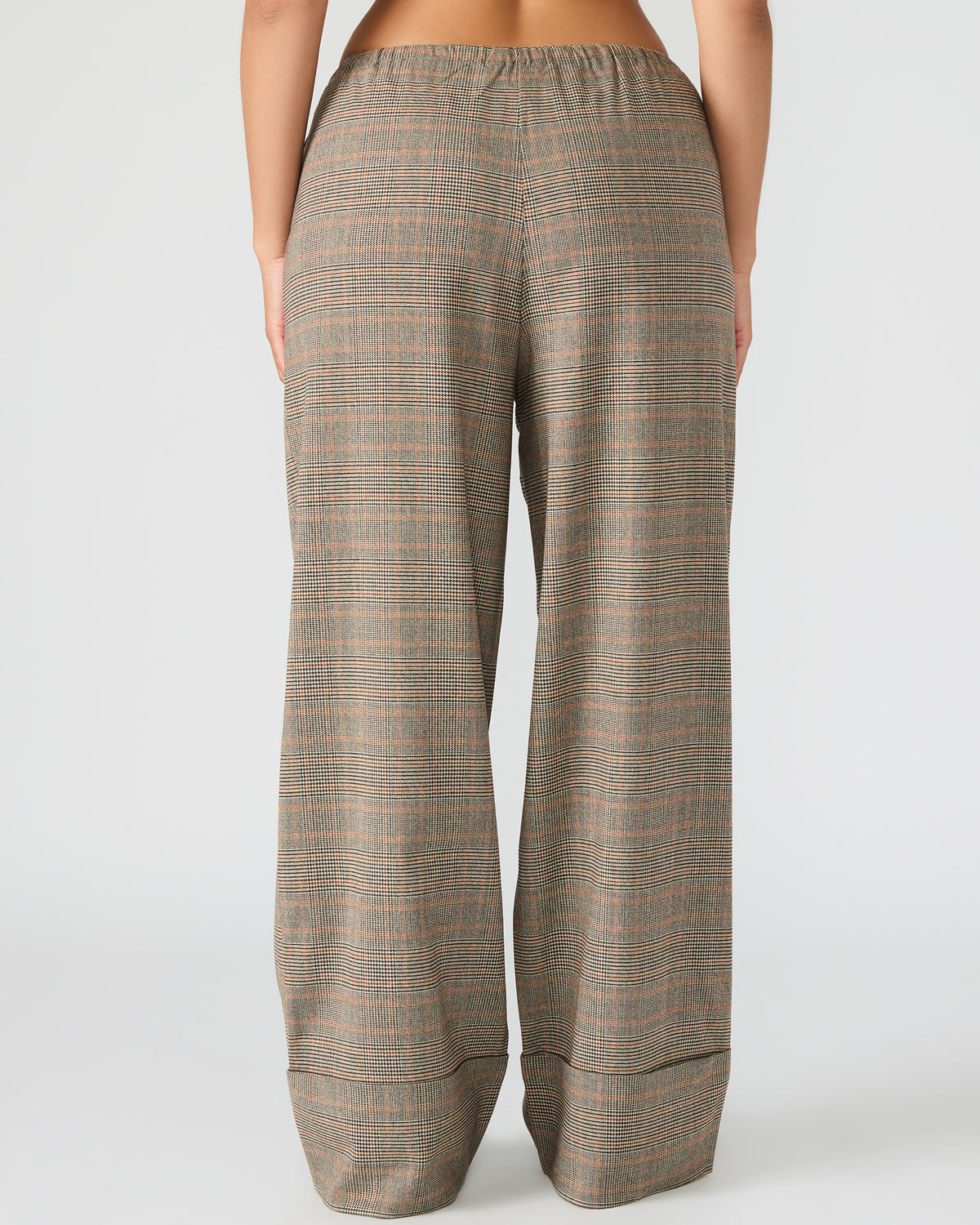 IDRA Brown Pull-On Tie-Front Cuffed Plaid Women's Pants | Steve Madden Premium