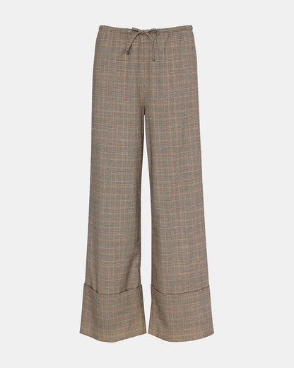 IDRA Brown Pull-On Tie-Front Cuffed Plaid Women's Pants | Steve Madden Premium