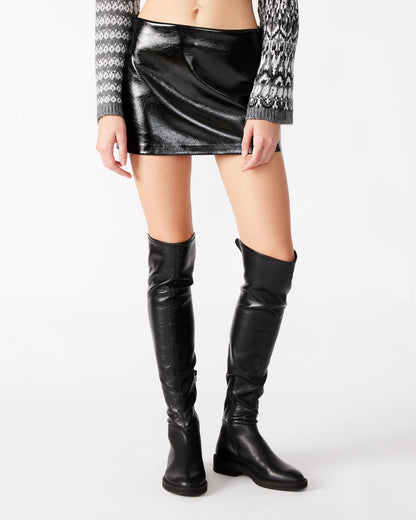AVIVA Skirt Black | Women's Faux Leather Mini Skirt | Steve Madden Classic