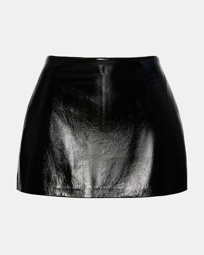 AVIVA Skirt Black | Women's Faux Leather Mini Skirt | Steve Madden Classic
