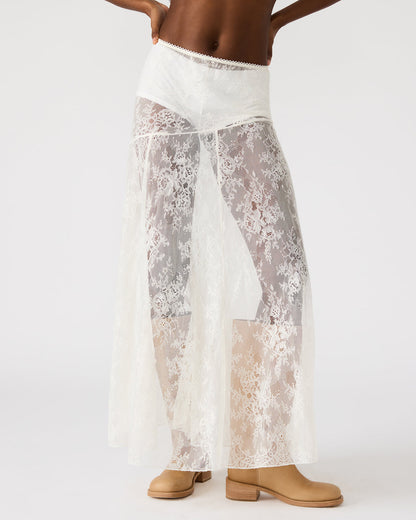 VEERA White Mesh Lace Flowy Maxi Skirt | Steve Madden Great Value