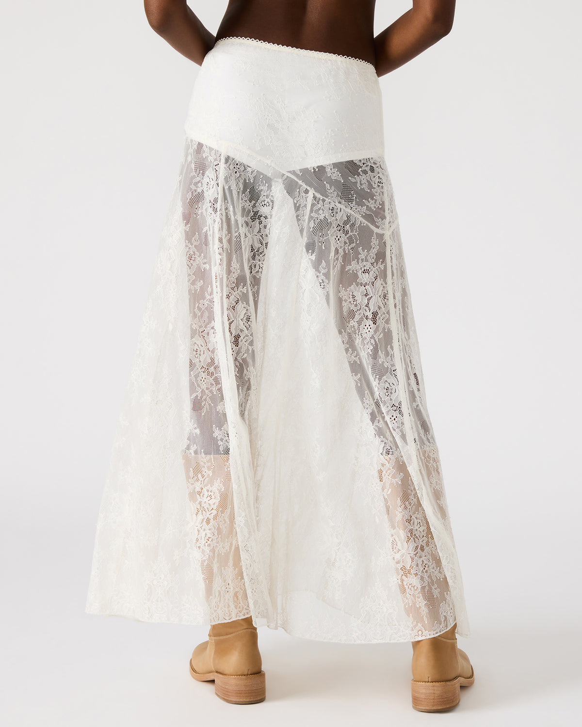 VEERA White Mesh Lace Flowy Maxi Skirt | Steve Madden Great Value