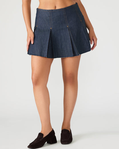 JOAN Deep Indigo Pleated Denim Matching Set Women's Skirt | Steve Madden Essential