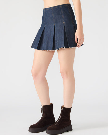 JOAN Deep Indigo Pleated Denim Matching Set Women's Skirt | Steve Madden Essential