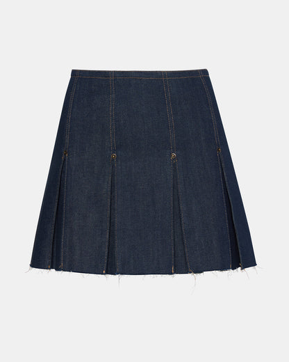 JOAN Deep Indigo Pleated Denim Matching Set Women's Skirt | Steve Madden Essential