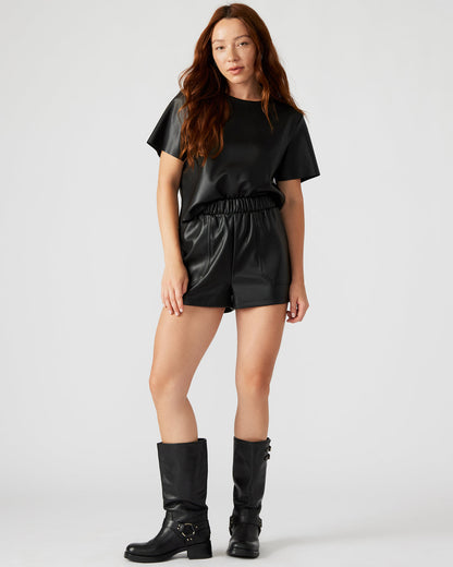 FAUX THE RECORD Short Black | Women's Faux Leather Short | Steve Madden Special Offer