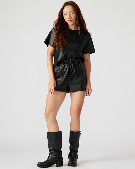 FAUX THE RECORD Short Black | Women's Faux Leather Short | Steve Madden Special Offer