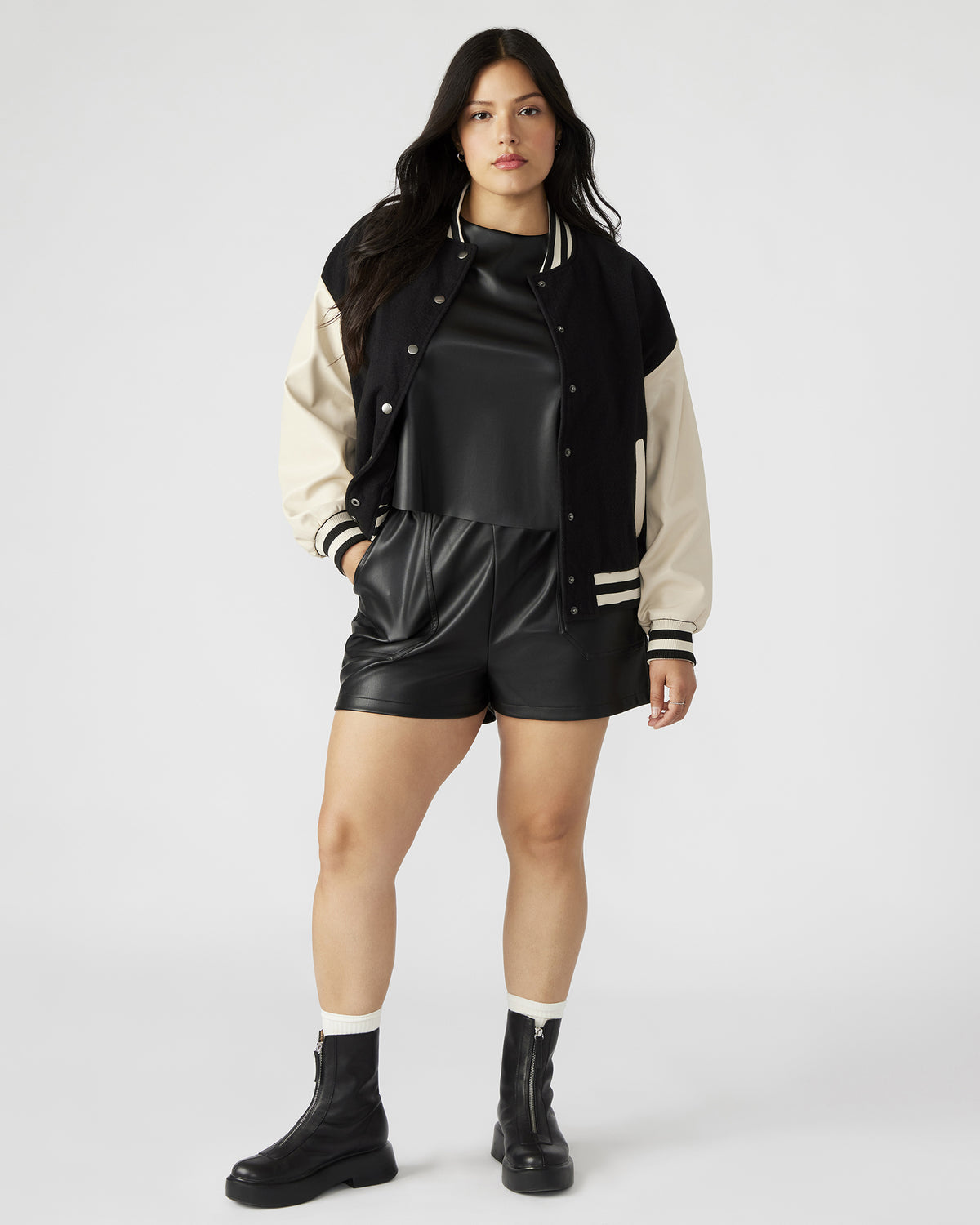 FAUX THE RECORD Short Black | Women's Faux Leather Short | Steve Madden Special Offer