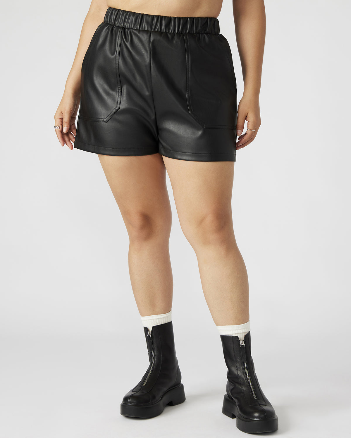 FAUX THE RECORD Short Black | Women's Faux Leather Short | Steve Madden Special Offer