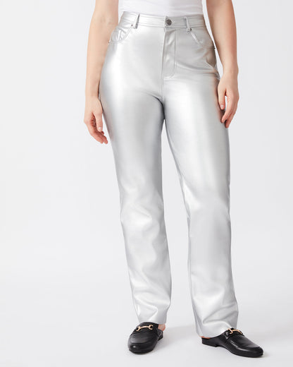 LOREN Pant Silver | Women's Faux Leather Straight Leg Pant | Steve Madden Signature