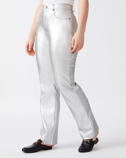 LOREN Pant Silver | Women's Faux Leather Straight Leg Pant | Steve Madden Signature