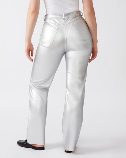 LOREN Pant Silver | Women's Faux Leather Straight Leg Pant | Steve Madden Signature