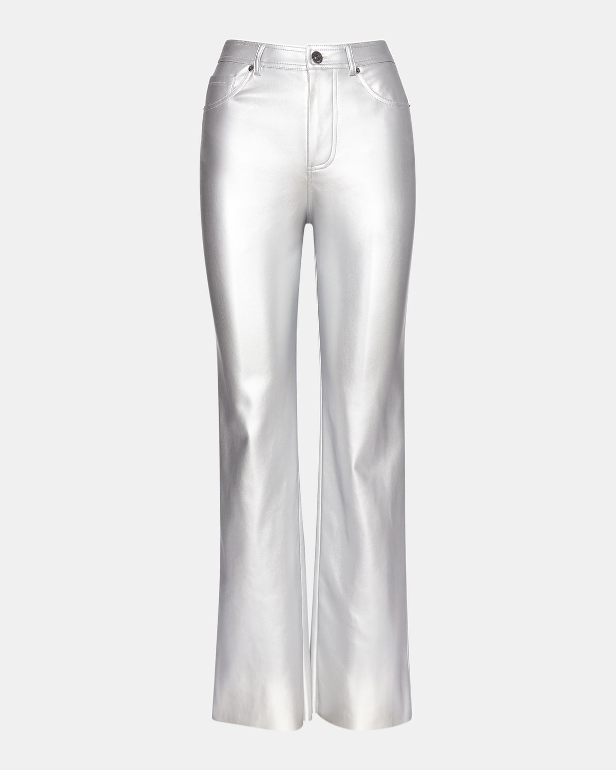 LOREN Pant Silver | Women's Faux Leather Straight Leg Pant | Steve Madden Signature