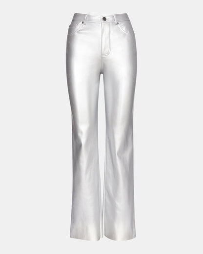 LOREN Pant Silver | Women's Faux Leather Straight Leg Pant | Steve Madden Signature