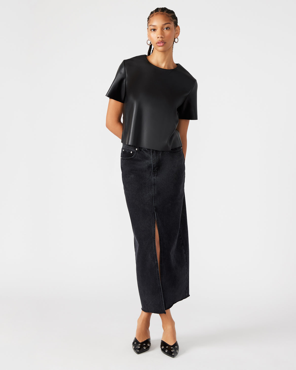 AVANI Denim Skirt Black | Women's Denim Maxi Skirt | Steve Madden Best Seller