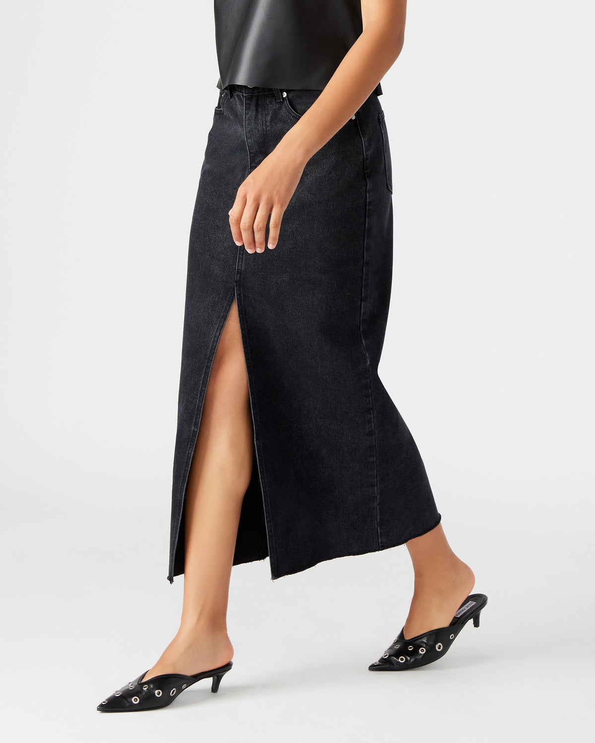 AVANI Denim Skirt Black | Women's Denim Maxi Skirt | Steve Madden Best Seller