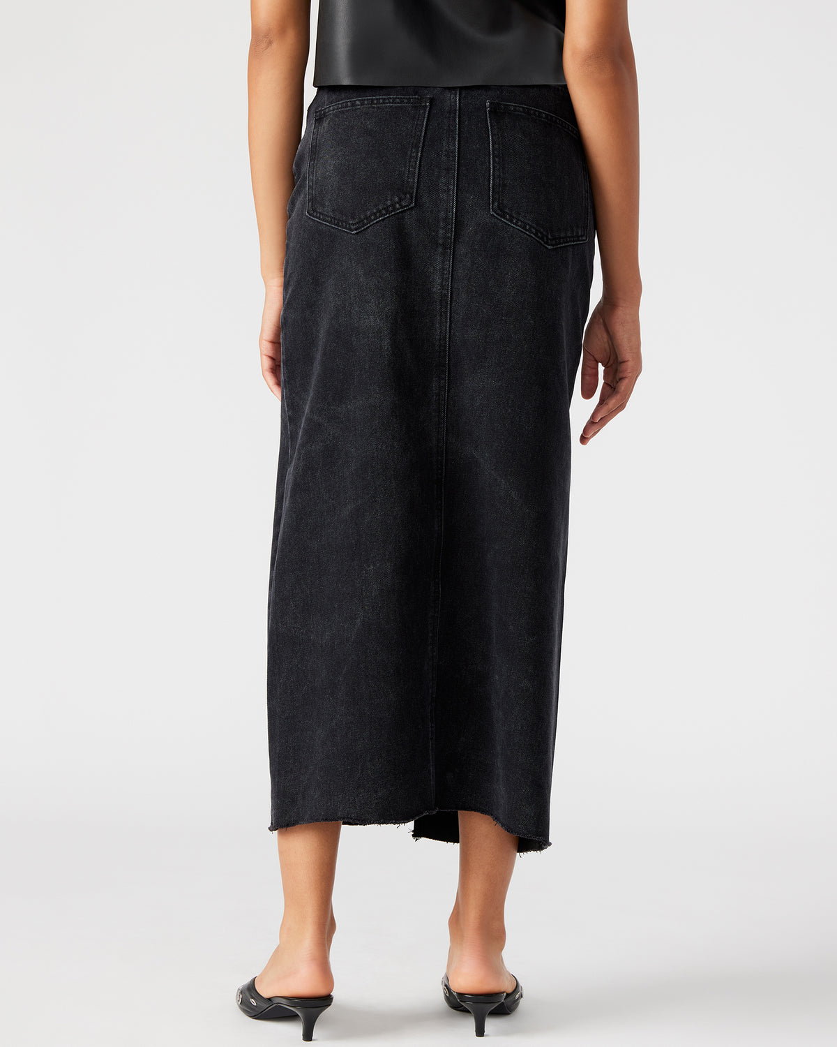 AVANI Denim Skirt Black | Women's Denim Maxi Skirt | Steve Madden Best Seller