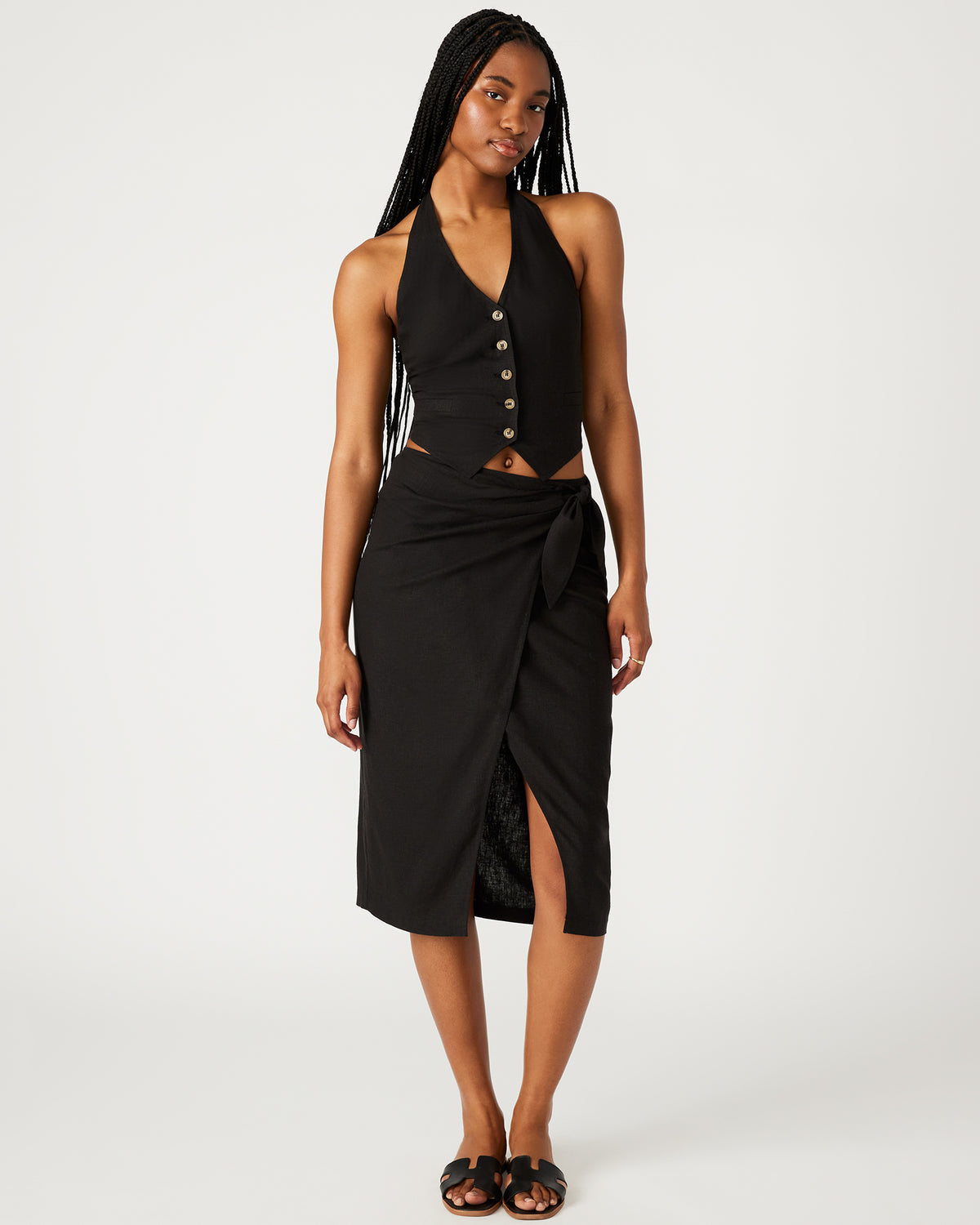 ISADORA Skirt Black | Women's Midi Wrap Skirt | Steve Madden Signature