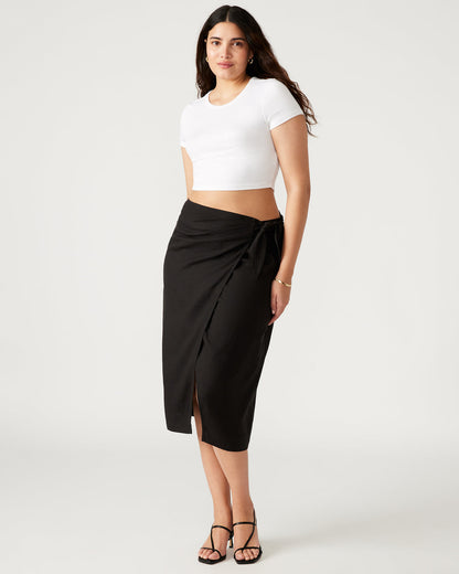 ISADORA Skirt Black | Women's Midi Wrap Skirt | Steve Madden Signature