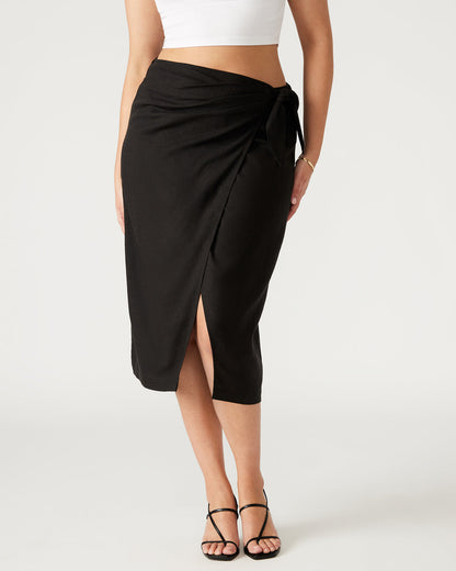 ISADORA Skirt Black | Women's Midi Wrap Skirt | Steve Madden Signature