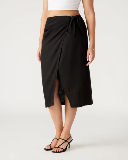 ISADORA Skirt Black | Women's Midi Wrap Skirt | Steve Madden Signature