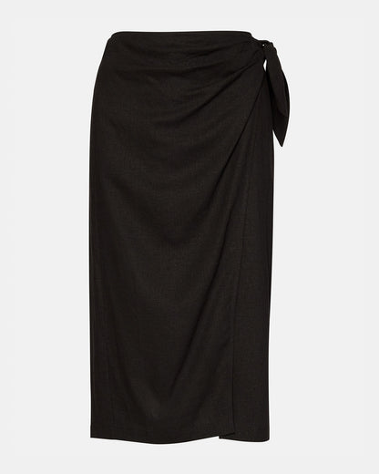 ISADORA Skirt Black | Women's Midi Wrap Skirt | Steve Madden Signature