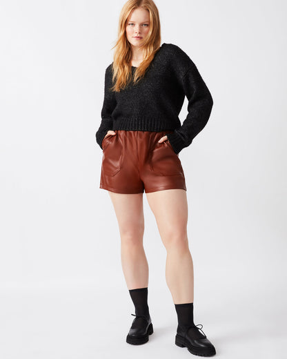 FAUX THE RECORD Short Cognac | Women's Faux Leather Short | Steve Madden Essential