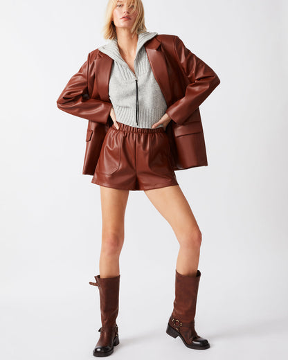 FAUX THE RECORD Short Cognac | Women's Faux Leather Short | Steve Madden Essential
