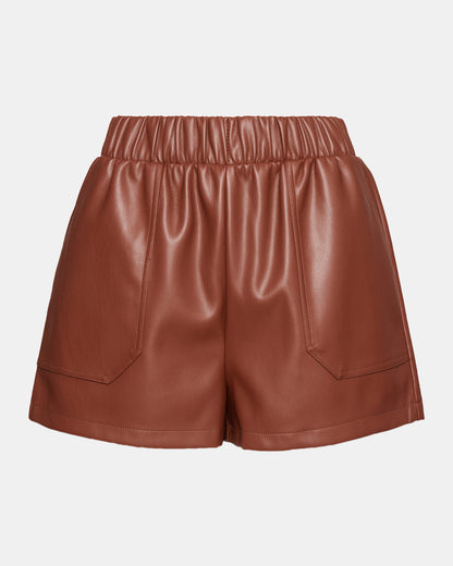FAUX THE RECORD Short Cognac | Women's Faux Leather Short | Steve Madden Essential