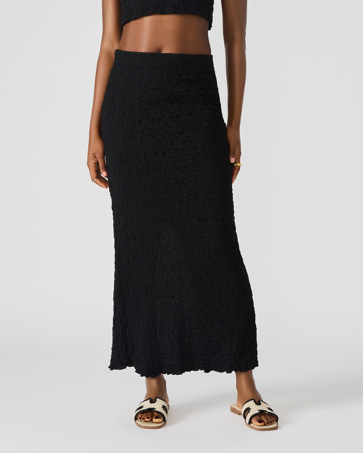 SEASIDE Maxi Skirt Set Black Women's Textured Matching Set | Steve Madden Sale