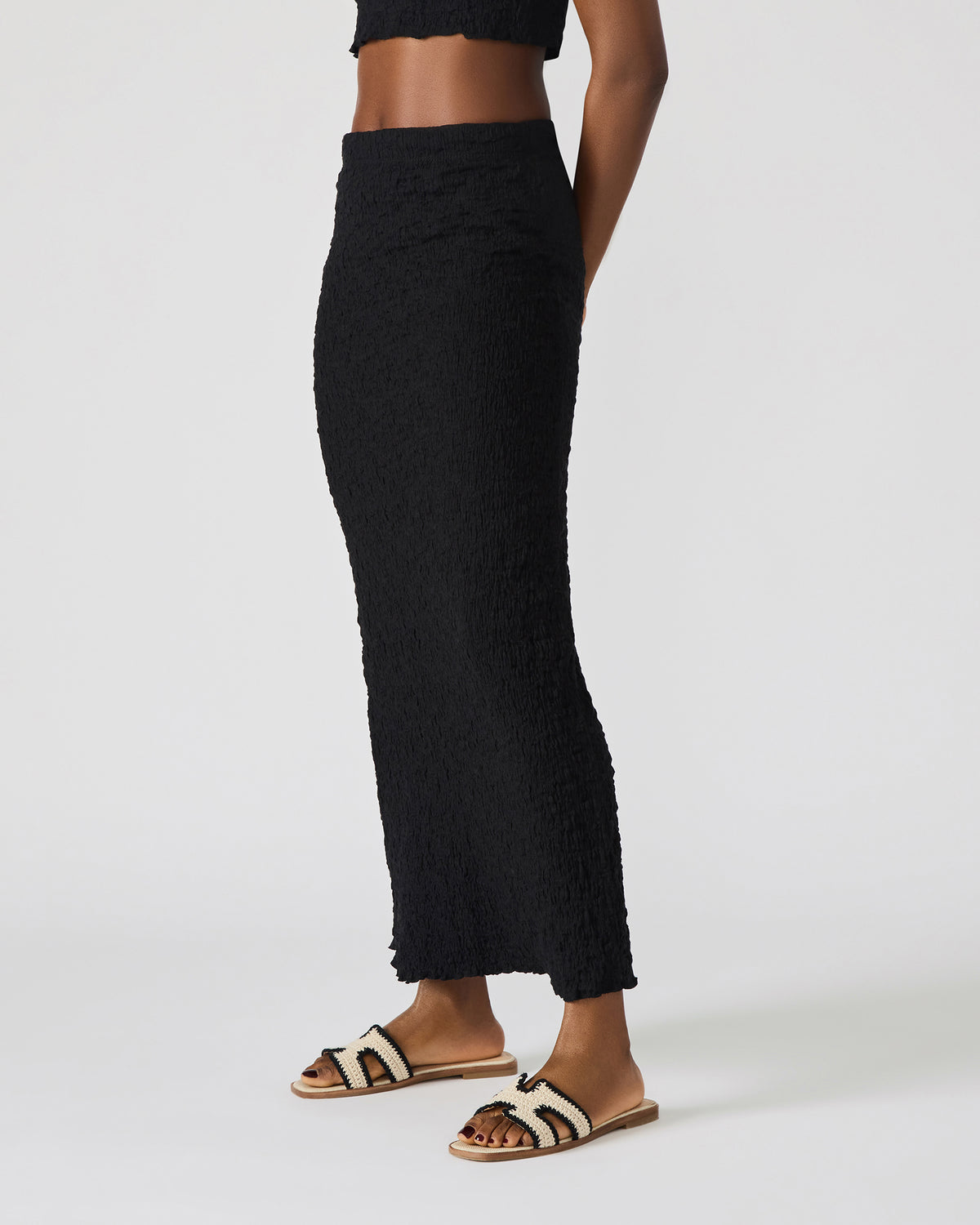 SEASIDE Maxi Skirt Set Black Women's Textured Matching Set | Steve Madden Sale