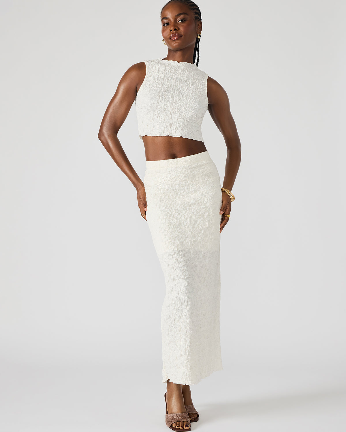 SEASIDE Maxi Skirt Set Cream Women's Textured Matching Set | Steve Madden Sale