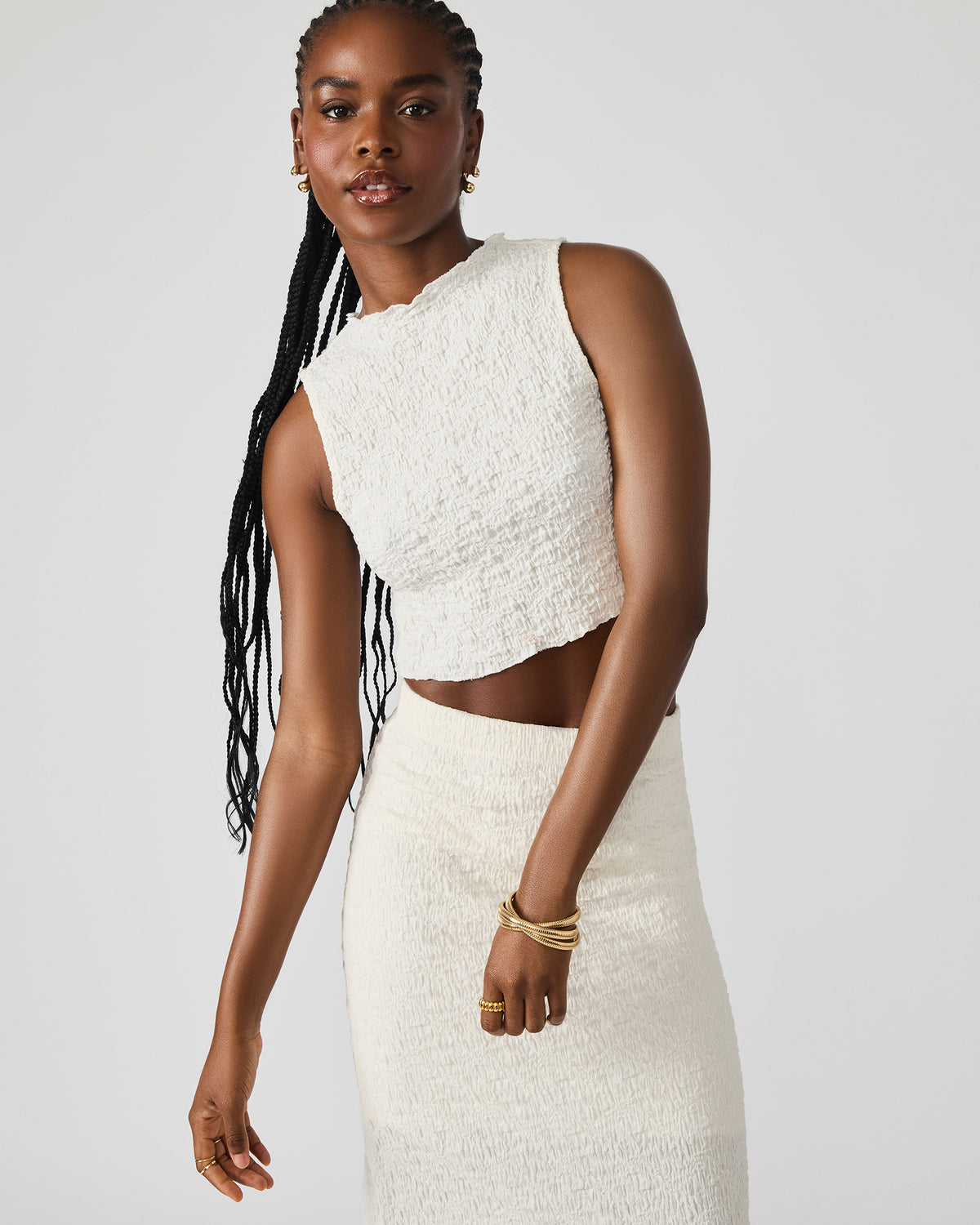 SEASIDE Maxi Skirt Set Cream Women's Textured Matching Set | Steve Madden Sale