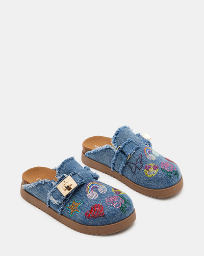 Kids' MONEYY Denim Multi Girls' Slip-On Clogs | Steve Madden Customer Favorite