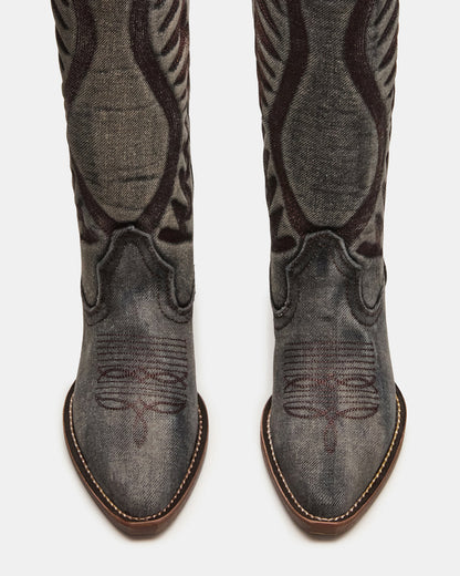 ALBANY Black Denim Pointed-Toe Women's Western Boot | Steve Madden Best Seller