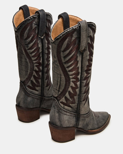 ALBANY Black Denim Pointed-Toe Women's Western Boot | Steve Madden Best Seller