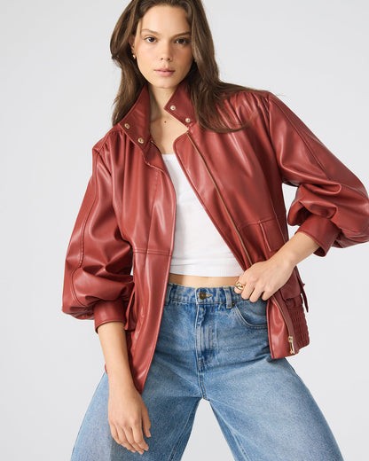 VEE Dusty Brick Faux Leather Long-Sleeved Women's Jacket | Steve Madden Special Offer