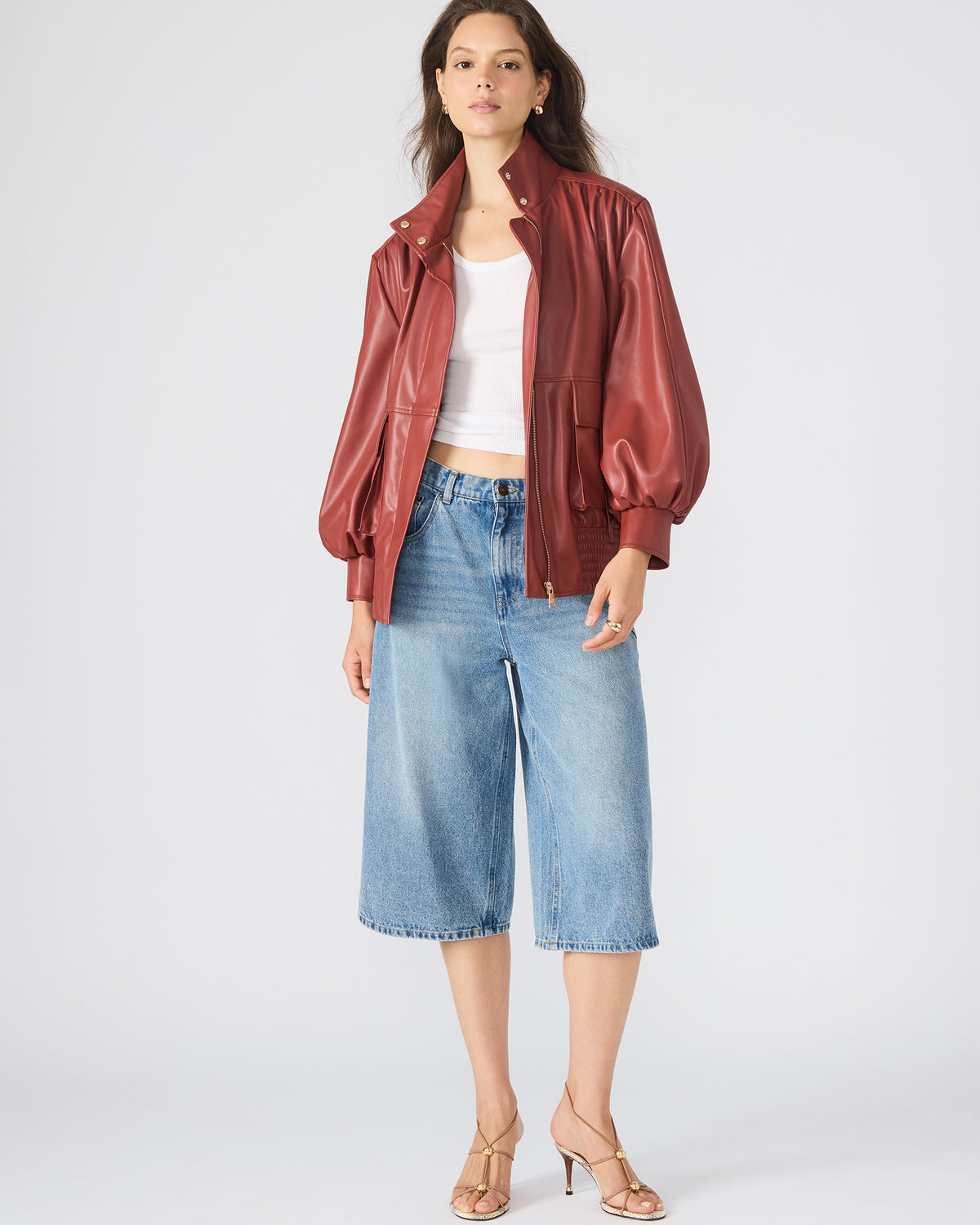 VEE Dusty Brick Faux Leather Long-Sleeved Women's Jacket | Steve Madden Special Offer