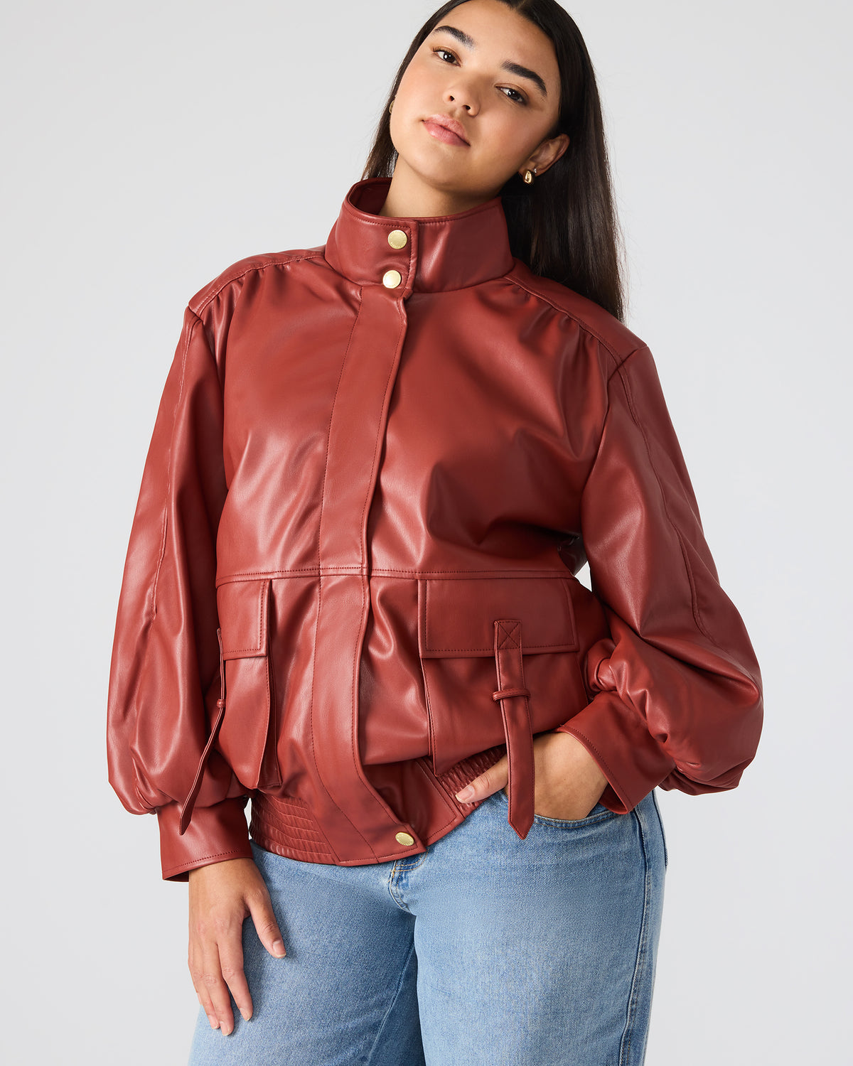 VEE Dusty Brick Faux Leather Long-Sleeved Women's Jacket | Steve Madden Special Offer