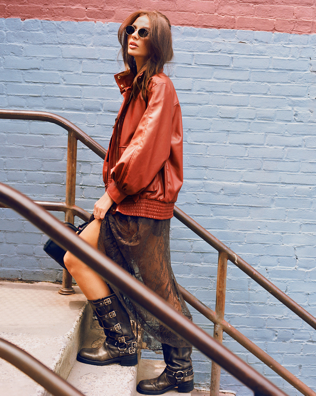 VEE Dusty Brick Faux Leather Long-Sleeved Women's Jacket | Steve Madden Special Offer
