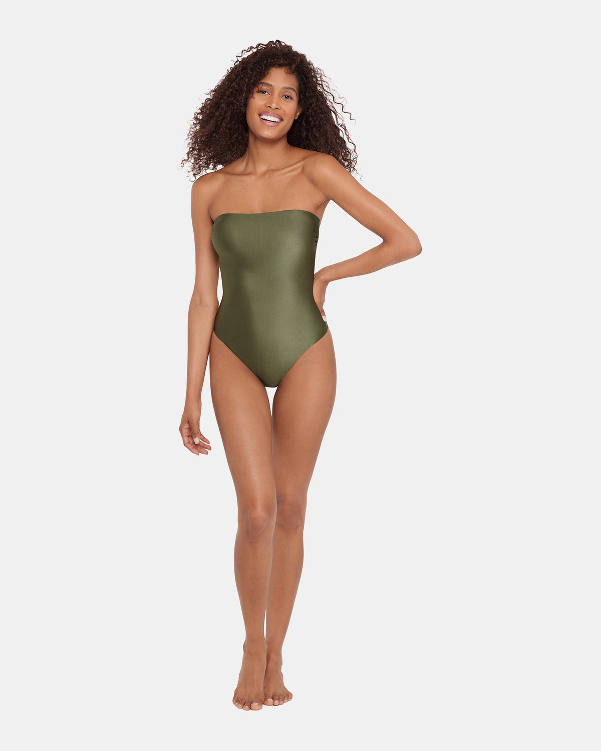 SHINE BRIGHT ONE PIECE SWIMSUIT Olive Women's Bandeau One-Piece Swimsuit | Steve Madden Trending