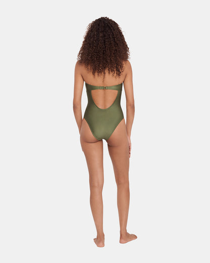SHINE BRIGHT ONE PIECE SWIMSUIT Olive Women's Bandeau One-Piece Swimsuit | Steve Madden Trending